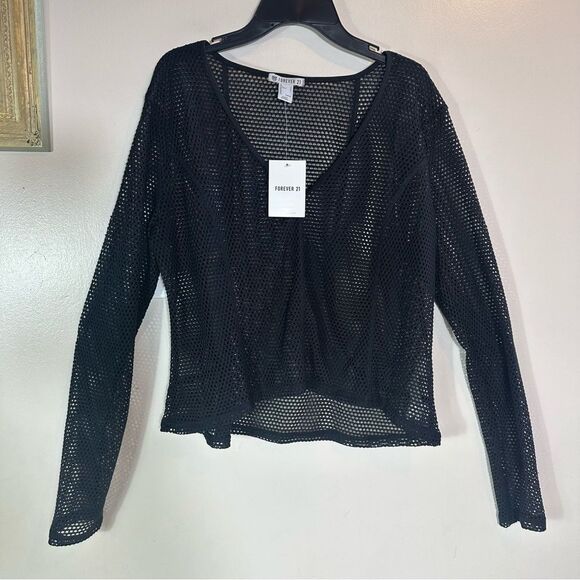 Forever 21 Black Mesh Long Sleeve Blouse - Picture 1 of 8